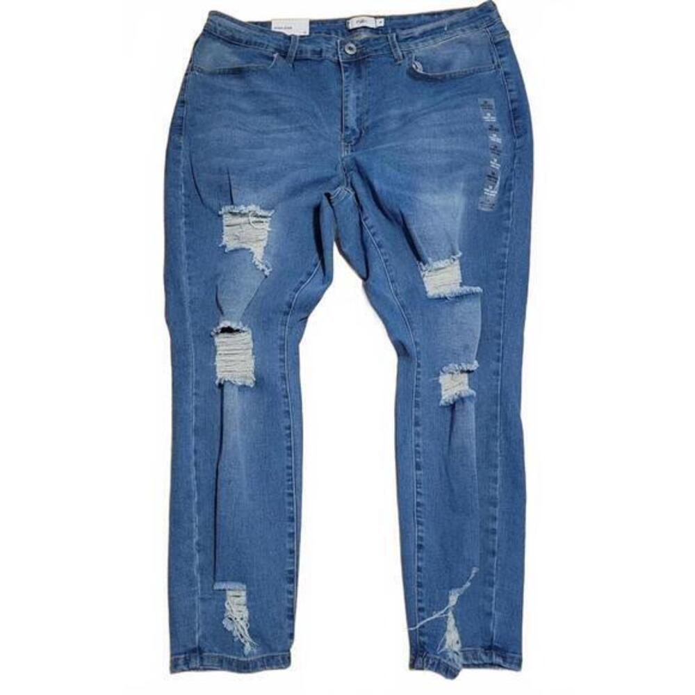 Rue21 Rue+ Womens Plus Size 18 High Rise Distressed Skinny Jeans Blue Denim NWT